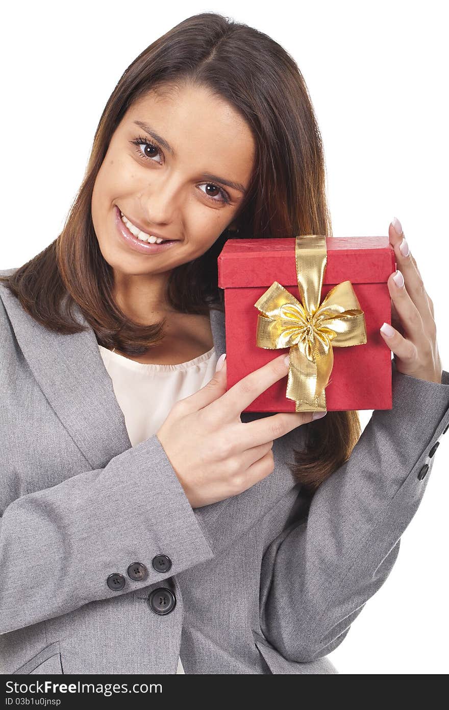 Woman Holding A Red Gift Box