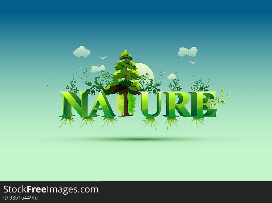 Illustration of wallpaper with nature text and tree. Illustration of wallpaper with nature text and tree