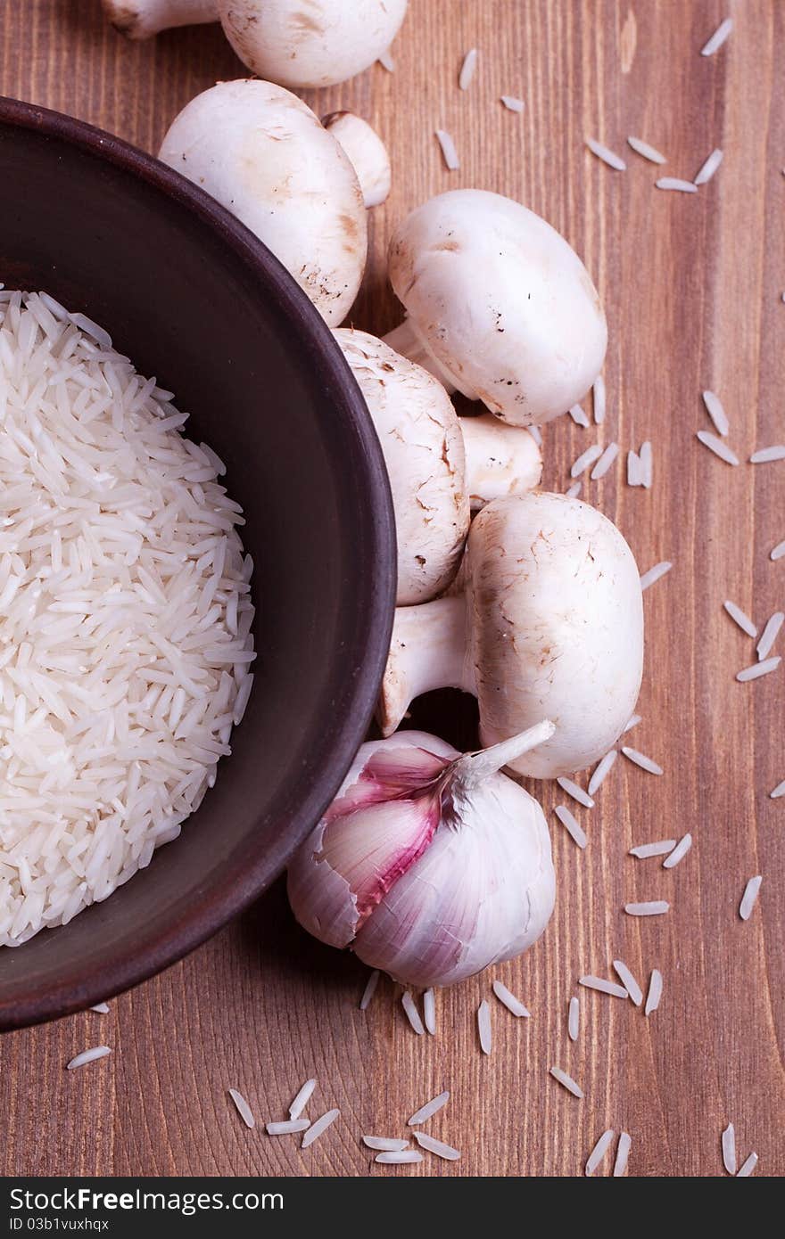 Rice In Bowl With Mushrooms