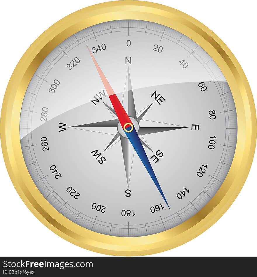 Golden  vector illustration of compass. Golden  vector illustration of compass