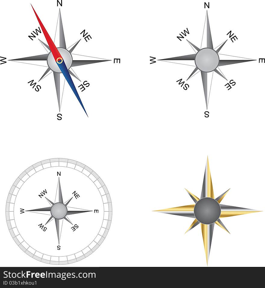 Set of different compass elements, illustration. Set of different compass elements, illustration