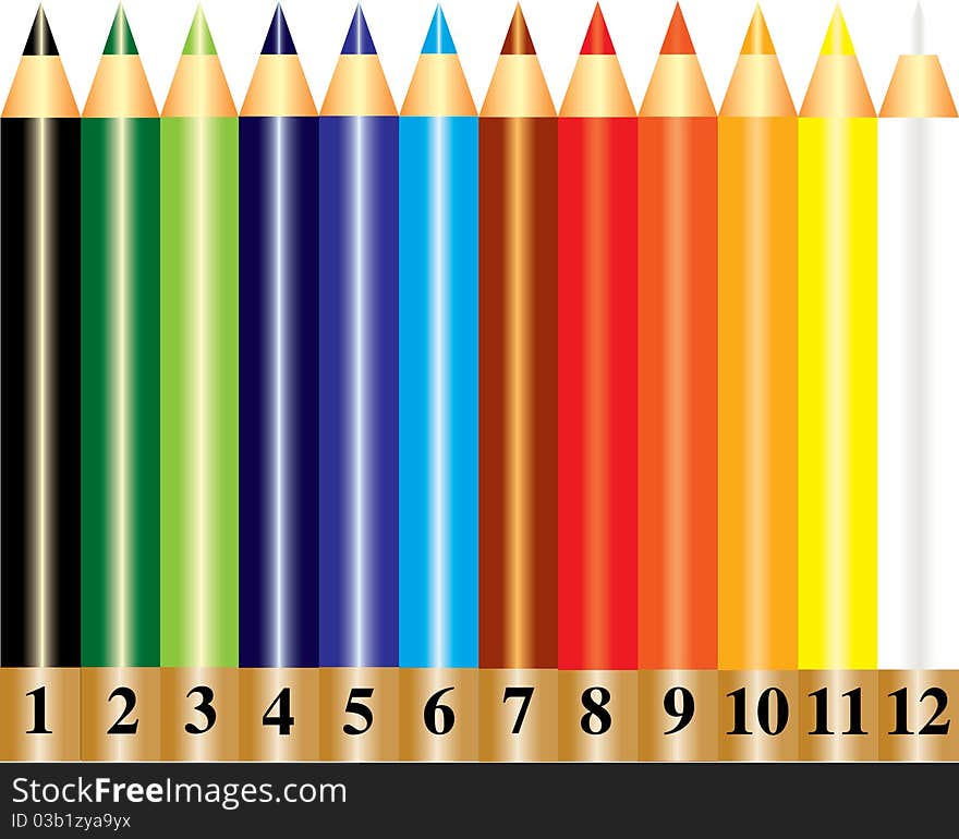 A set of rainbow color pencils with numbers