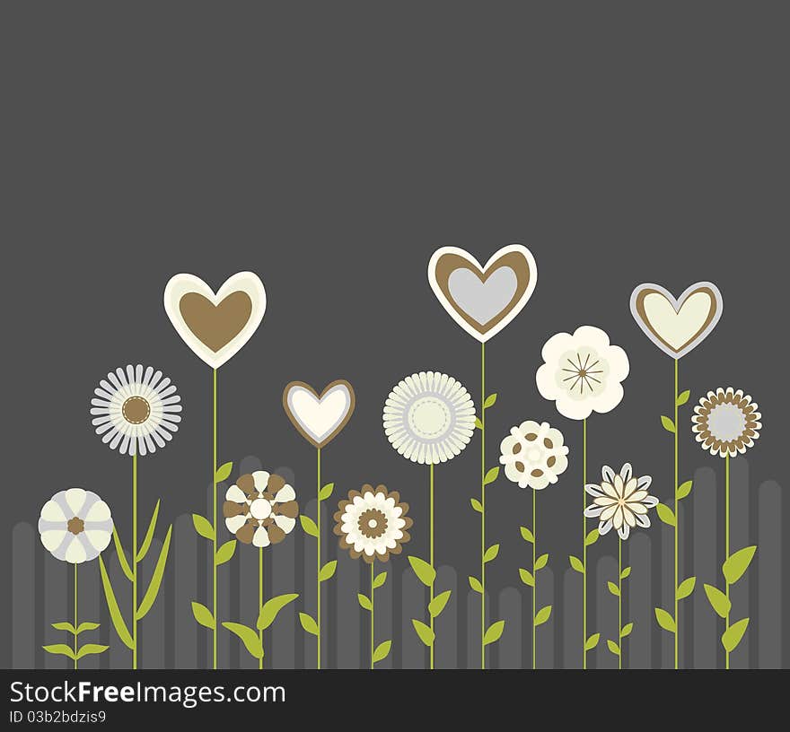 Illustration of cute flowers and hearts