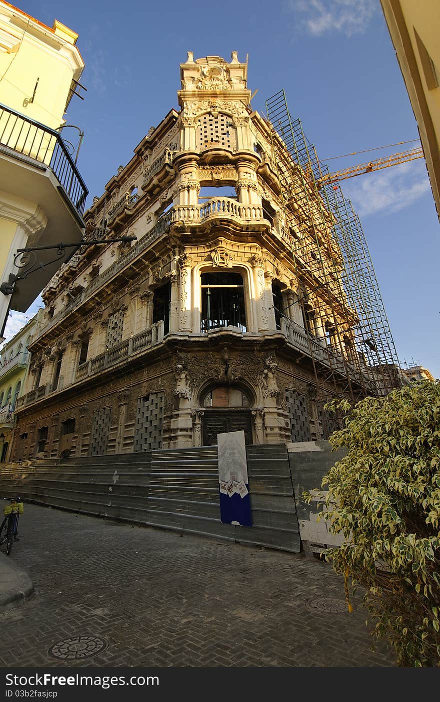 Beautiful Old Havana edifice in Plaza Vieja being restored. Beautiful Old Havana edifice in Plaza Vieja being restored