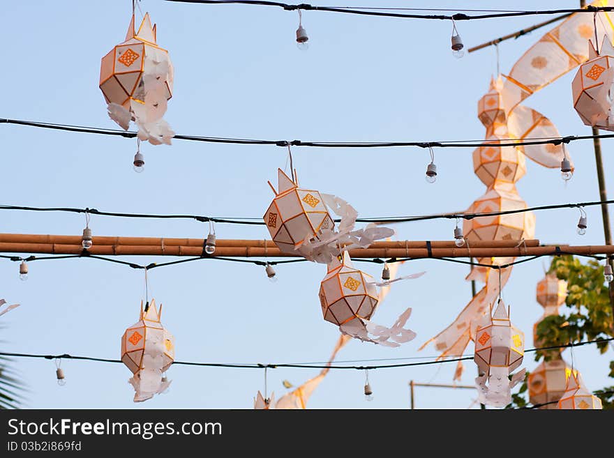 Lamp Lighting of northern Thailand. Decorate by using the tip of bound bamboo