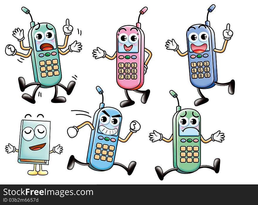 Cute cartoon design elements set - cellphone. Cute cartoon design elements set - cellphone