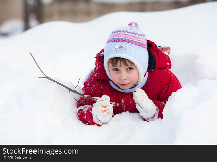 Six years old girl on snow. Six years old girl on snow.