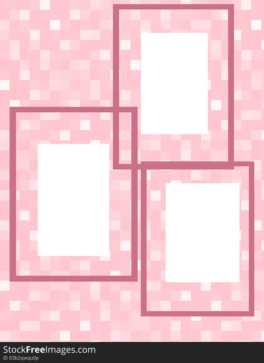 A open collage in pink cubes and square frames. A open collage in pink cubes and square frames.