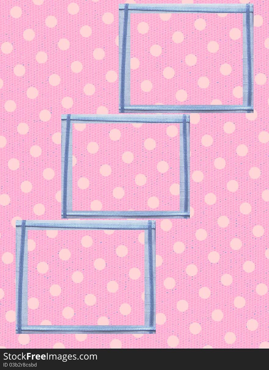 A open collage in pink polka dots & blue frames. A open collage in pink polka dots & blue frames.