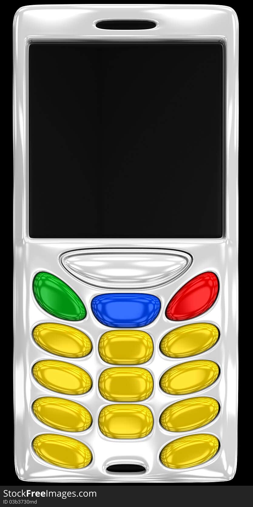 Abstract cell phone with empty buttons, 3d render isolated on black