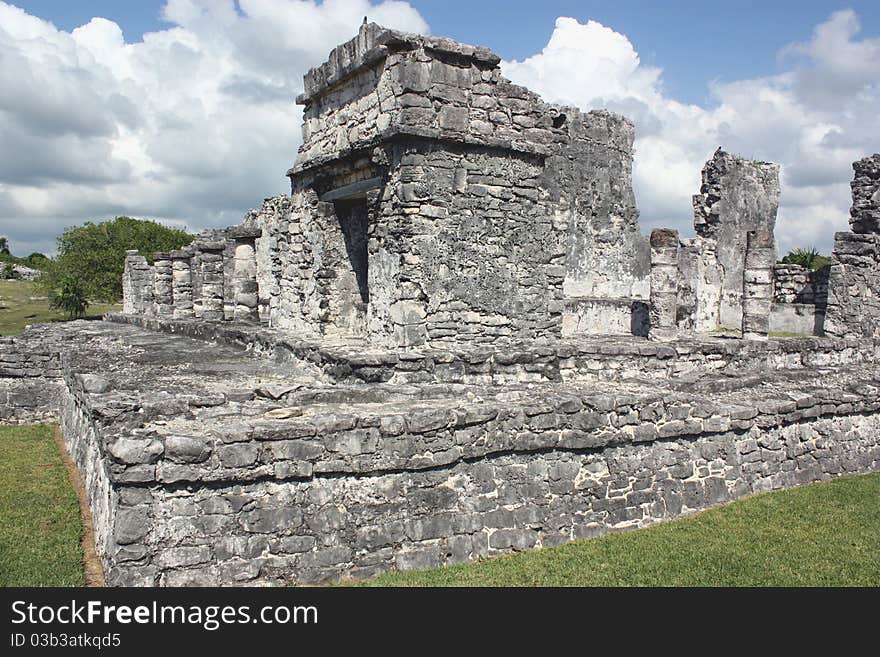 Remains of the 'great palace' located in the pre-columbian mayan walled city of tulum, on the yucatan peninsula of mexico;. Remains of the 'great palace' located in the pre-columbian mayan walled city of tulum, on the yucatan peninsula of mexico;