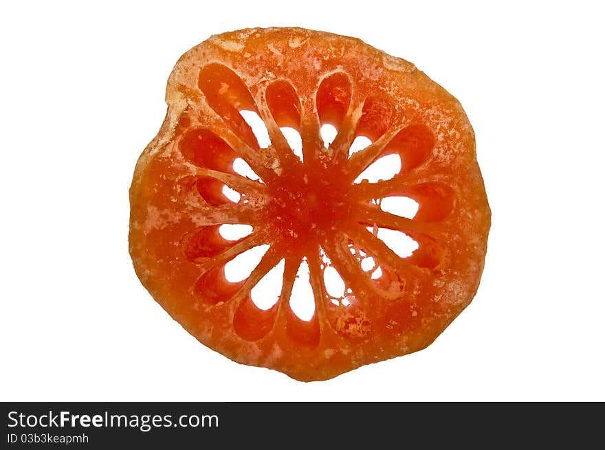 Slices of bael fruit on white background. Slices of bael fruit on white background.