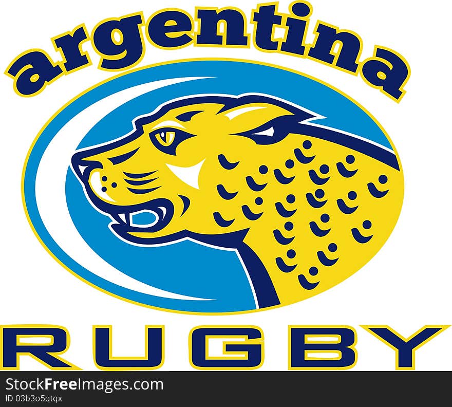 Illustration of a big cat jaguar or leopard head growling with words Rugby Argentina. Illustration of a big cat jaguar or leopard head growling with words Rugby Argentina