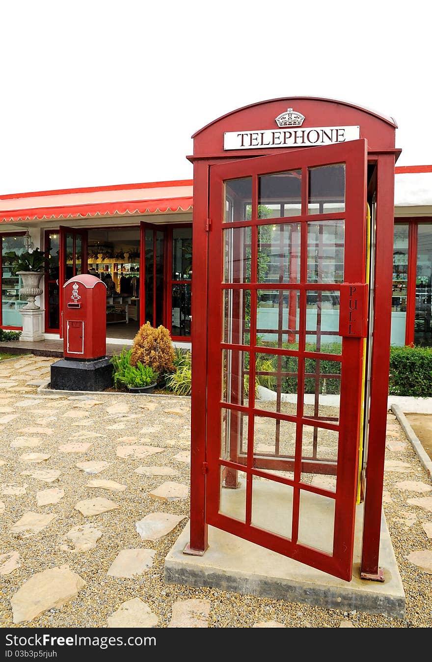 Red telephone box on street