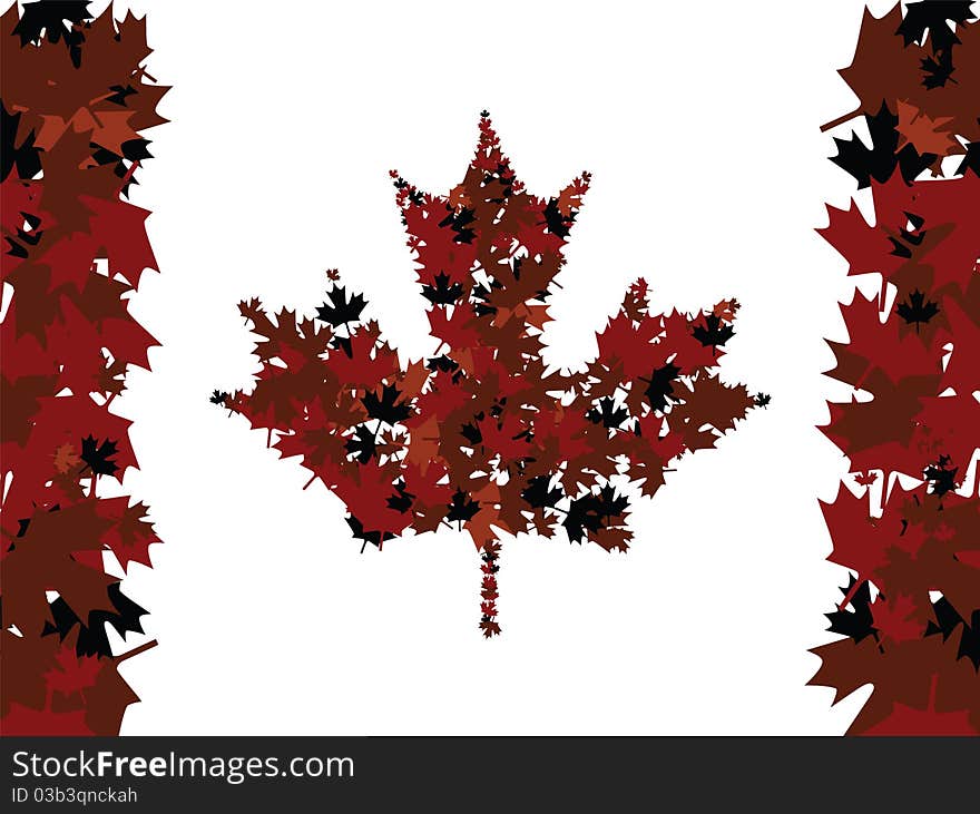 Illustration of a Canadian flag made by maple leafs