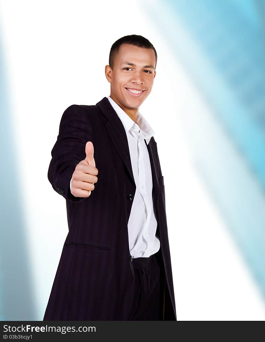 Young woman on phone. Blue background. Young woman on phone. Blue background