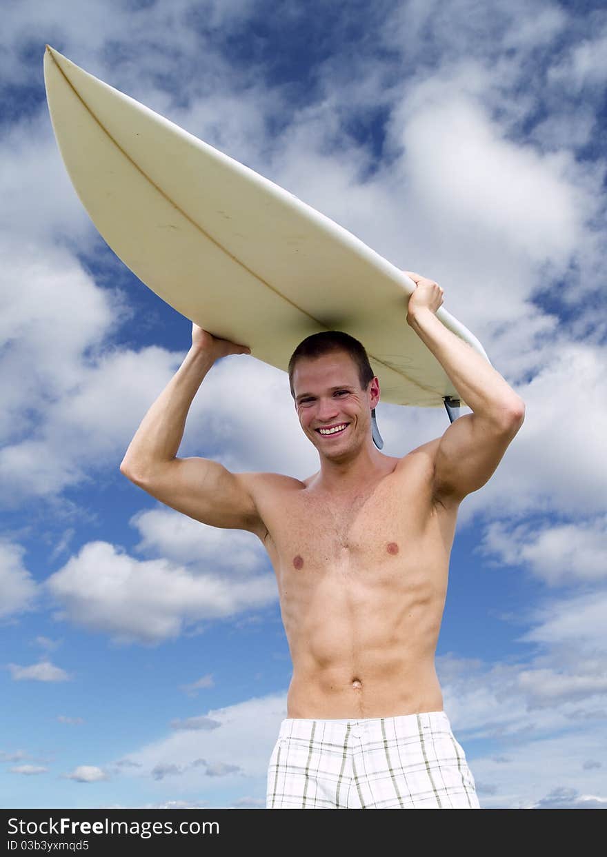 Muscular surfer dude