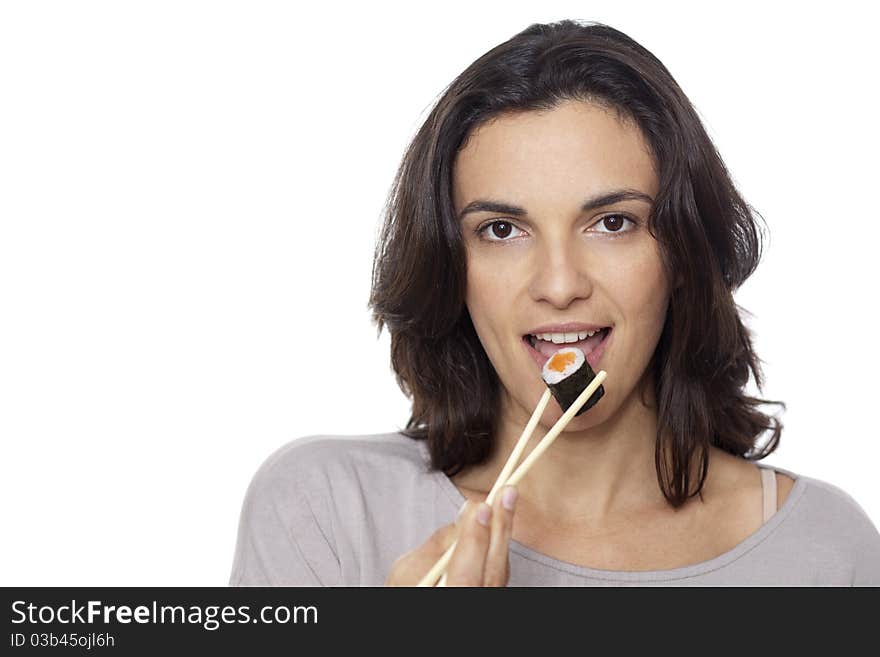 Woman with sushi