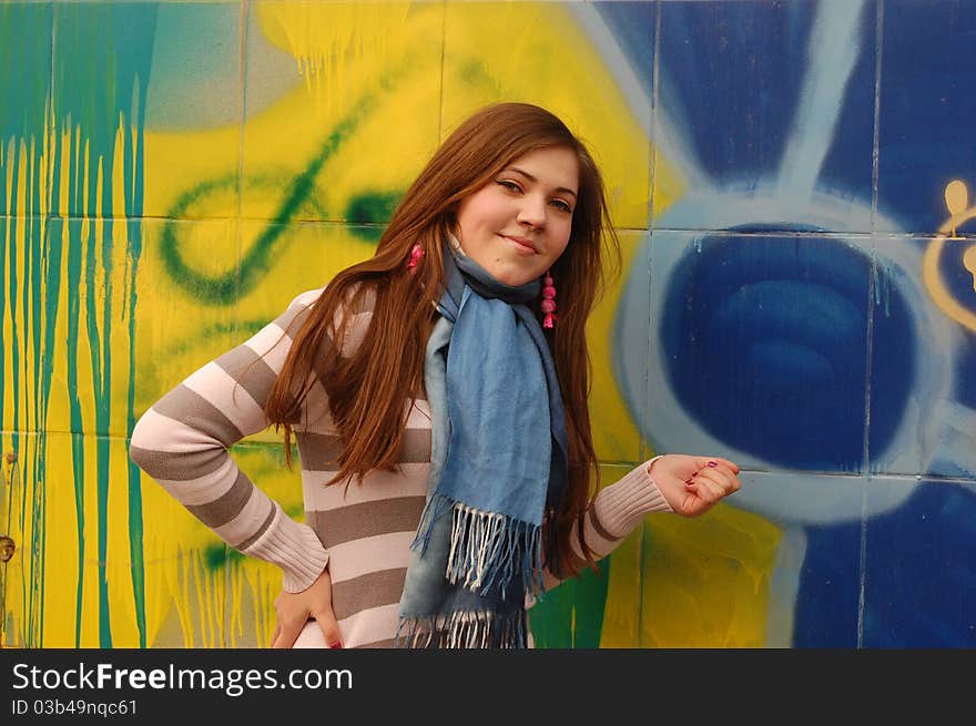 Pretty girl in the subway underground passage. Kiev,Ukraine