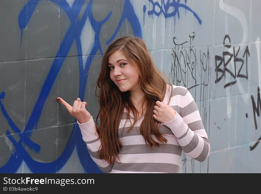 Pretty girl in the subway underground passage. Kiev,Ukraine