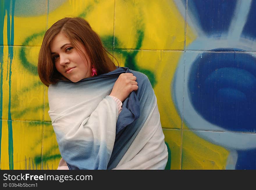 Pretty girl in the subway underground passage. Kiev,Ukraine