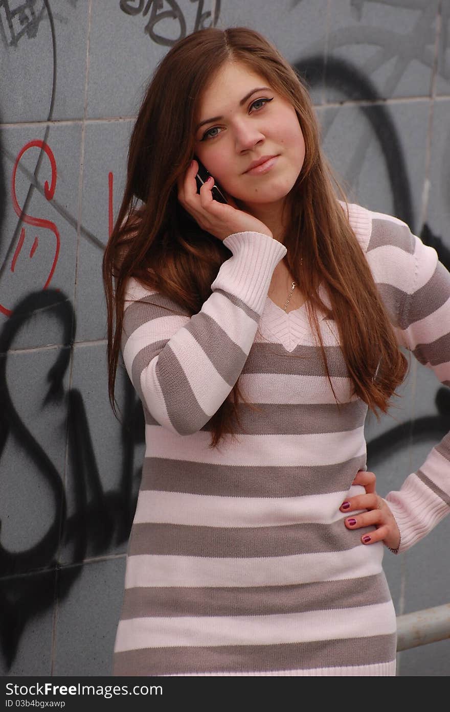 Pretty girl in the subway underground passage. Kiev,Ukraine