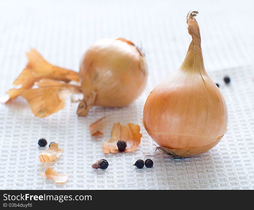 Head of onion on a light background.