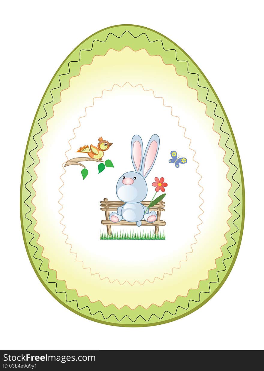 Easter background-egg with blue bunny and bird. Easter background-egg with blue bunny and bird