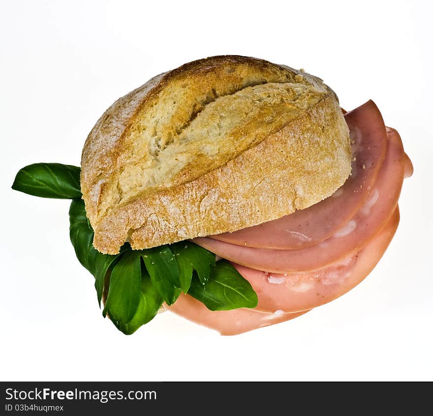 Bread roll with mortadella