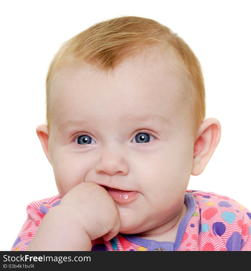 A sweet happy baby 3 month young.Taken on a white background. A sweet happy baby 3 month young.Taken on a white background.