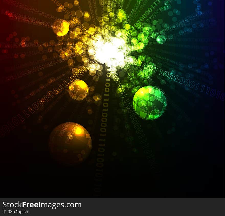 Glowing abstract background with stars and spheres