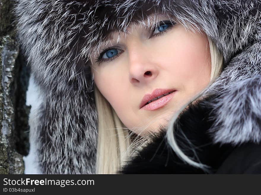 Beautiful woman in winter fur coat. Beautiful woman in winter fur coat