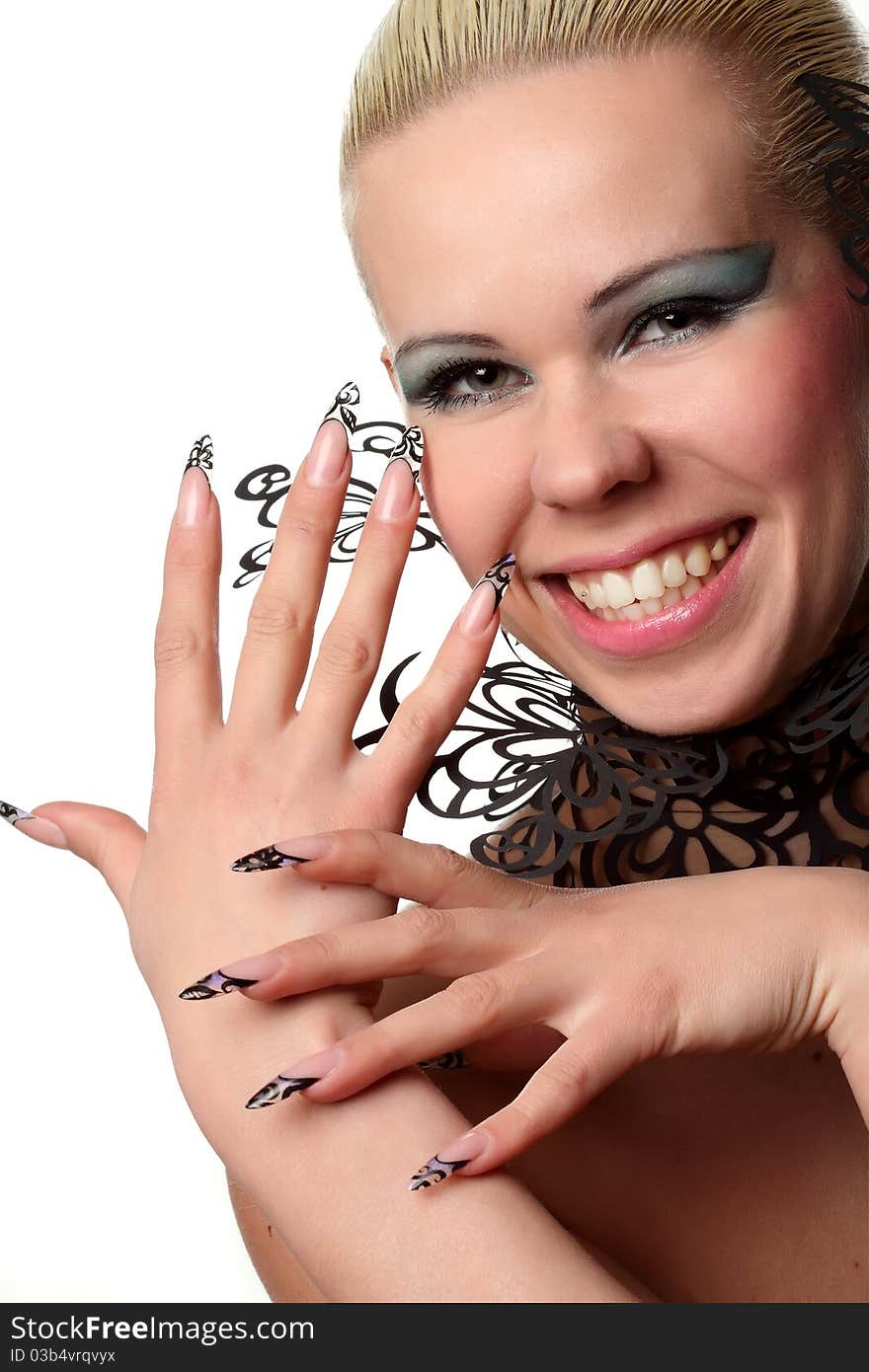 Girl with beautiful nails and openwork lace. Girl with beautiful nails and openwork lace