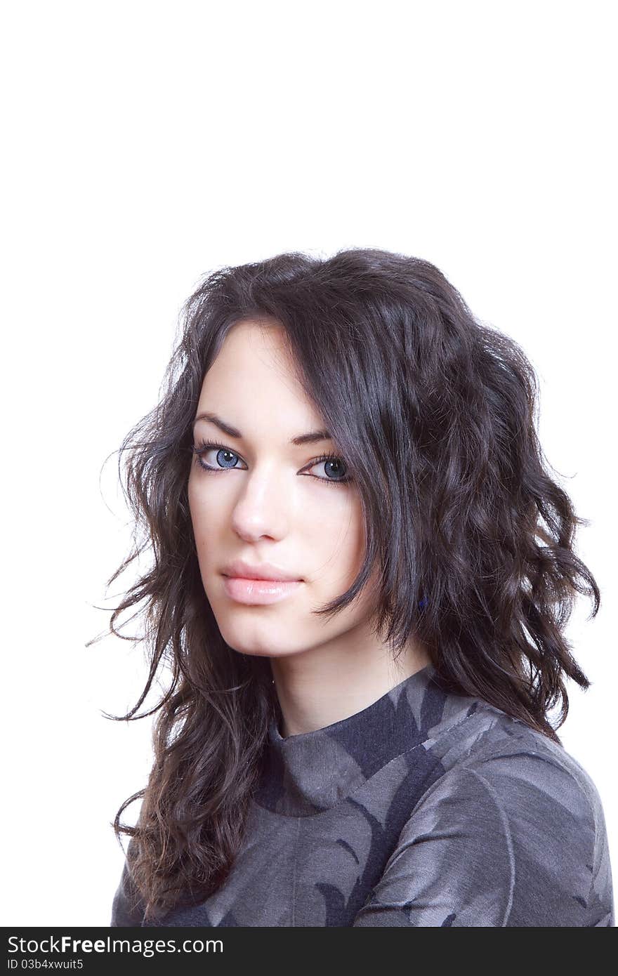 Black hair young caucasian woman portrait, studio shot, isolated. Black hair young caucasian woman portrait, studio shot, isolated