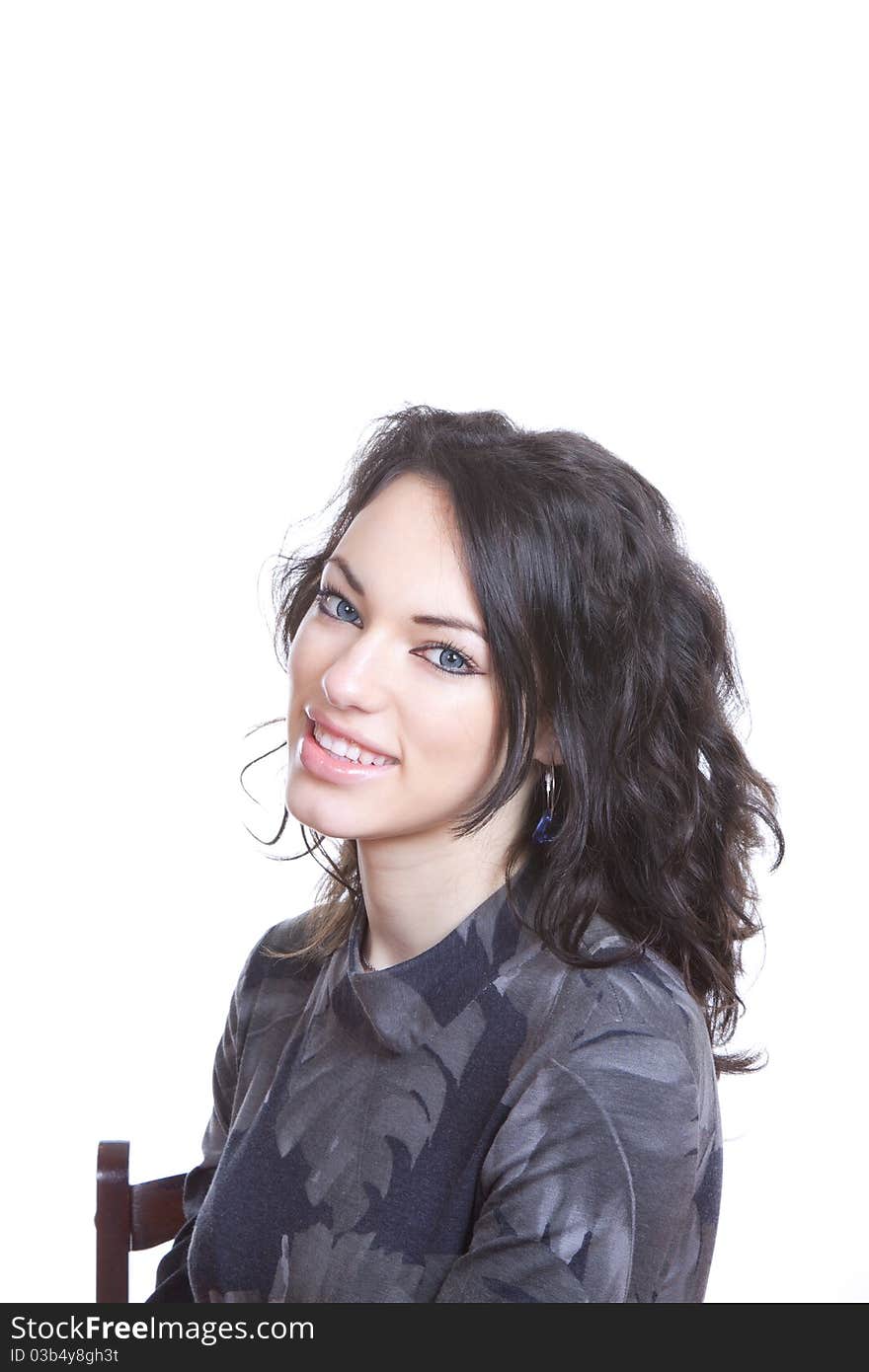 Black hair young caucasian woman portrait, studio shot, isolated. Black hair young caucasian woman portrait, studio shot, isolated