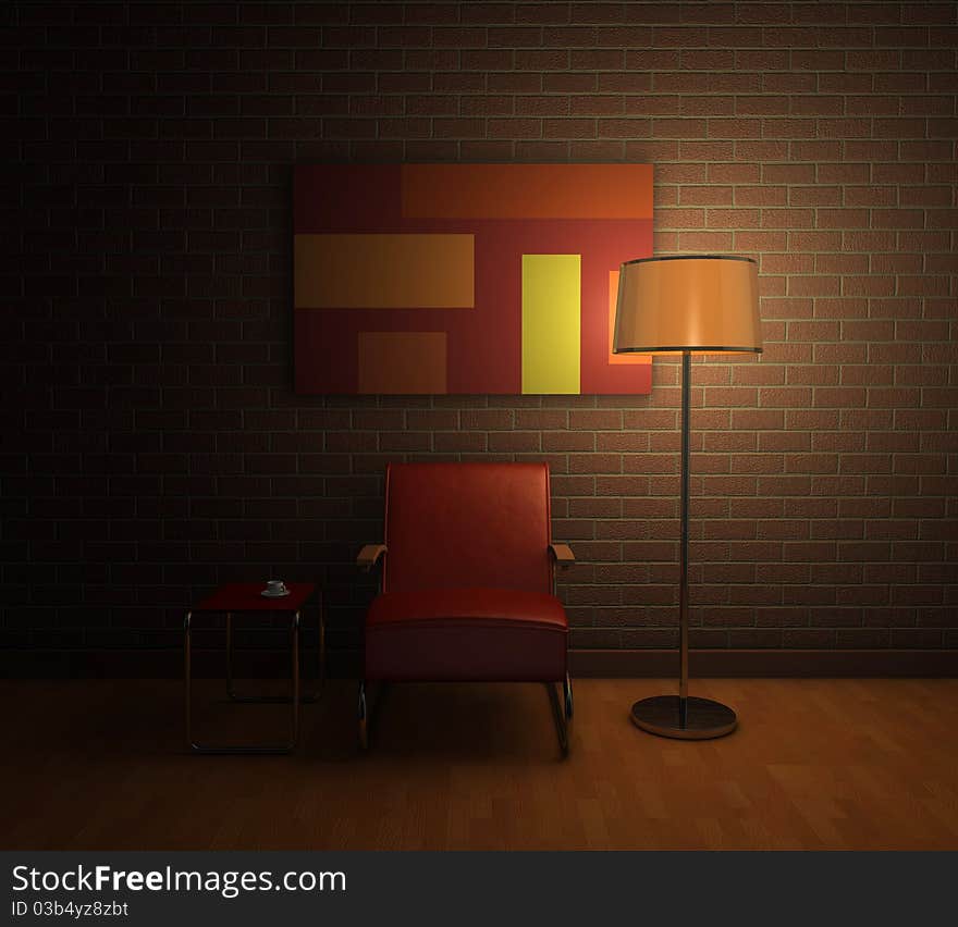 One 3d render of a room with artificial light. One 3d render of a room with artificial light