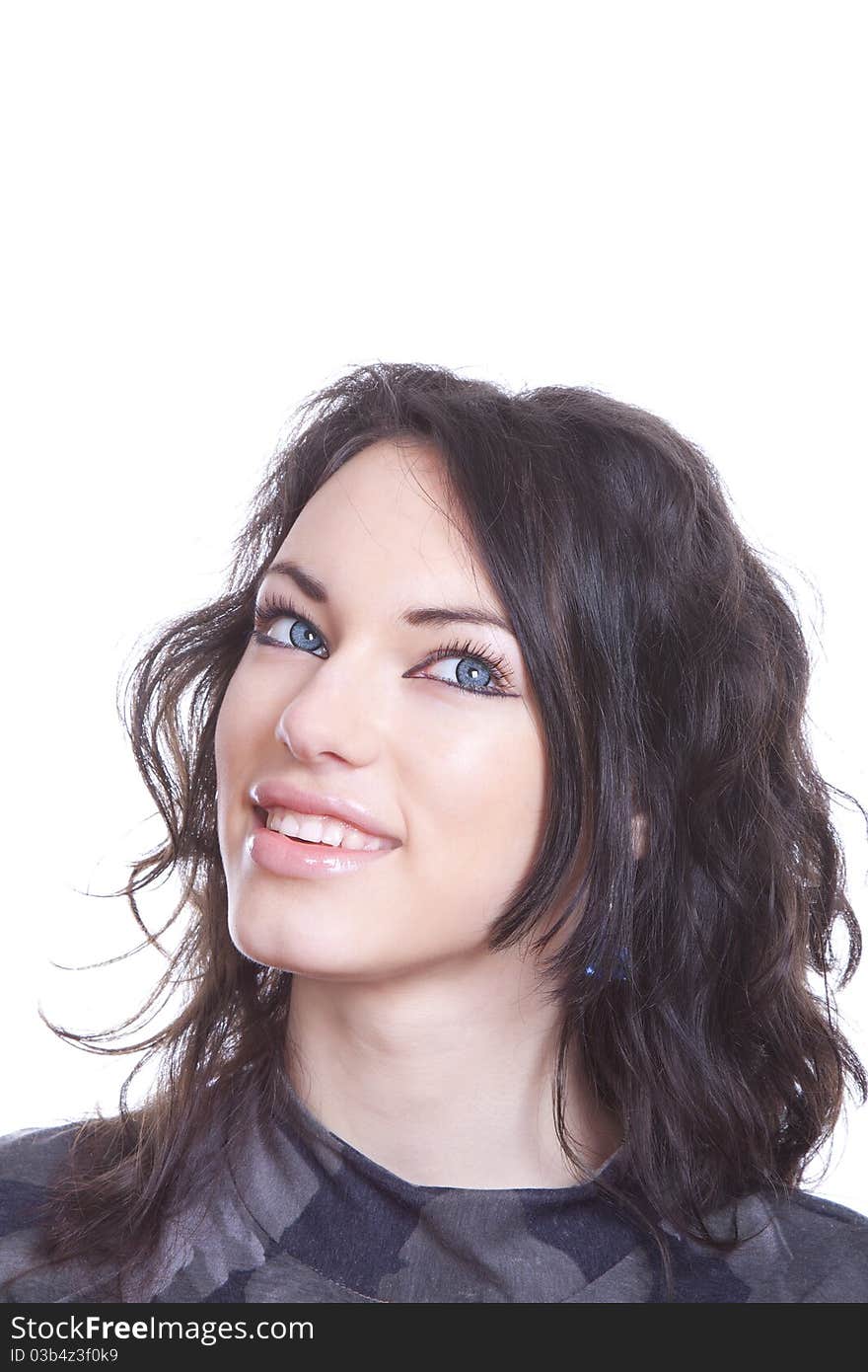 Black hair young caucasian woman portrait, studio shot, isolated. Black hair young caucasian woman portrait, studio shot, isolated