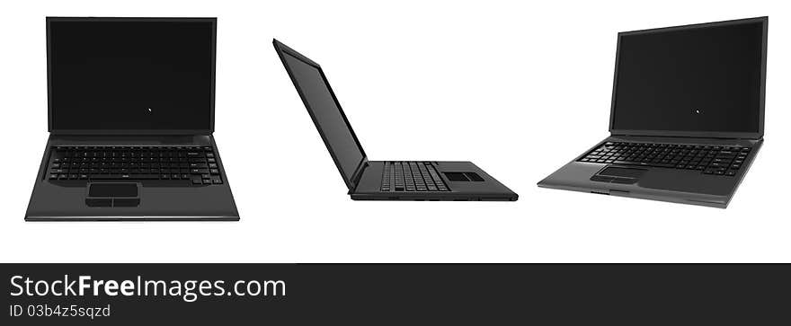 Three different view of laptop in white background