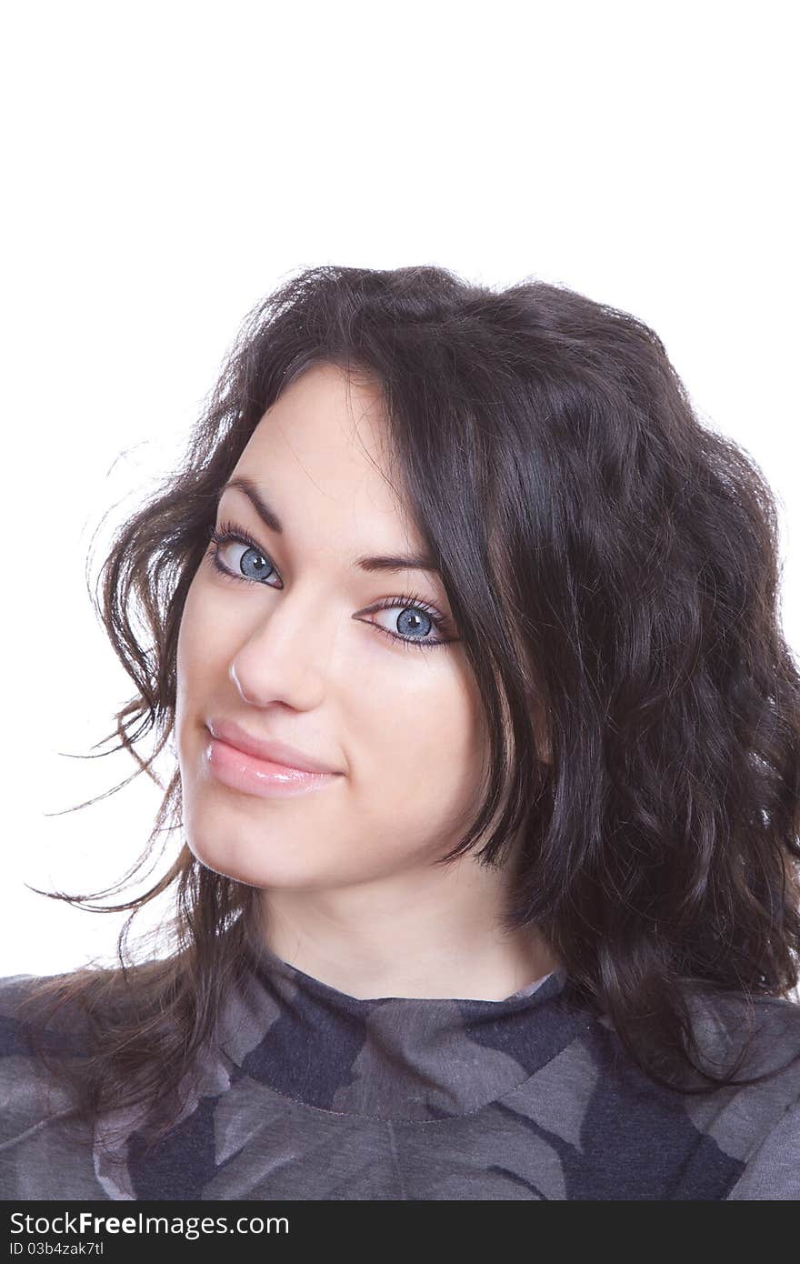 Black hair young caucasian woman portrait, studio shot, isolated. Black hair young caucasian woman portrait, studio shot, isolated