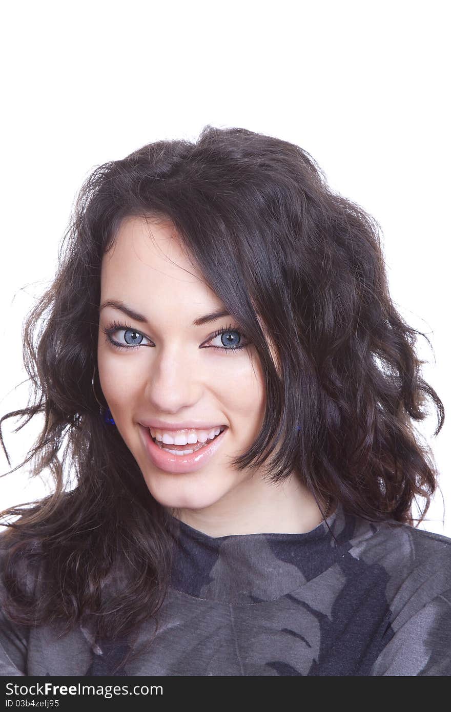 Black hair young caucasian woman portrait, studio shot, isolated. Black hair young caucasian woman portrait, studio shot, isolated