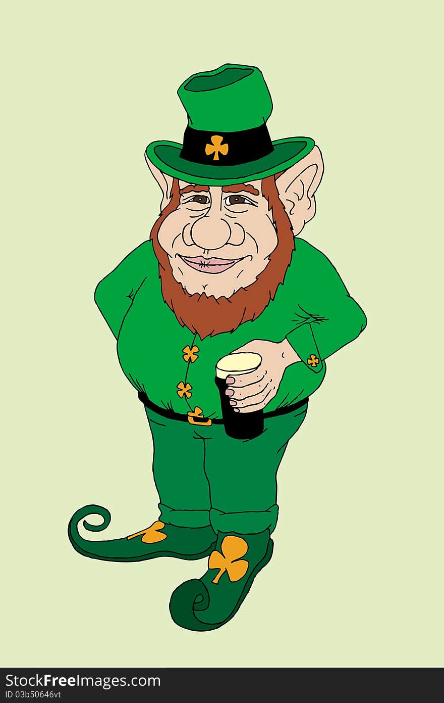 Hand drawn illustration of a happy leprechaun