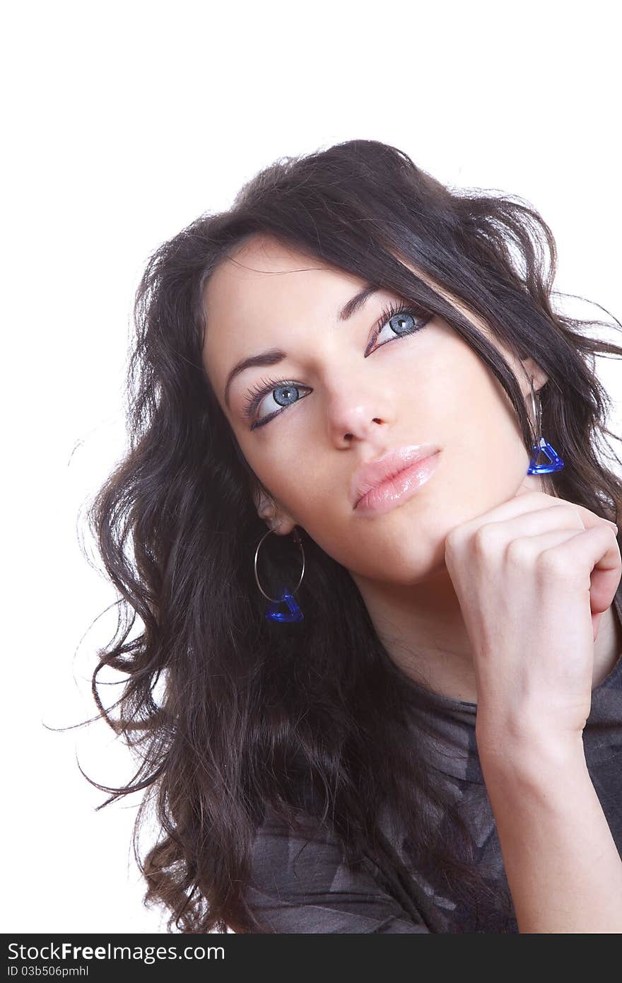 Black hair young caucasian woman portrait, studio shot, isolated. Black hair young caucasian woman portrait, studio shot, isolated