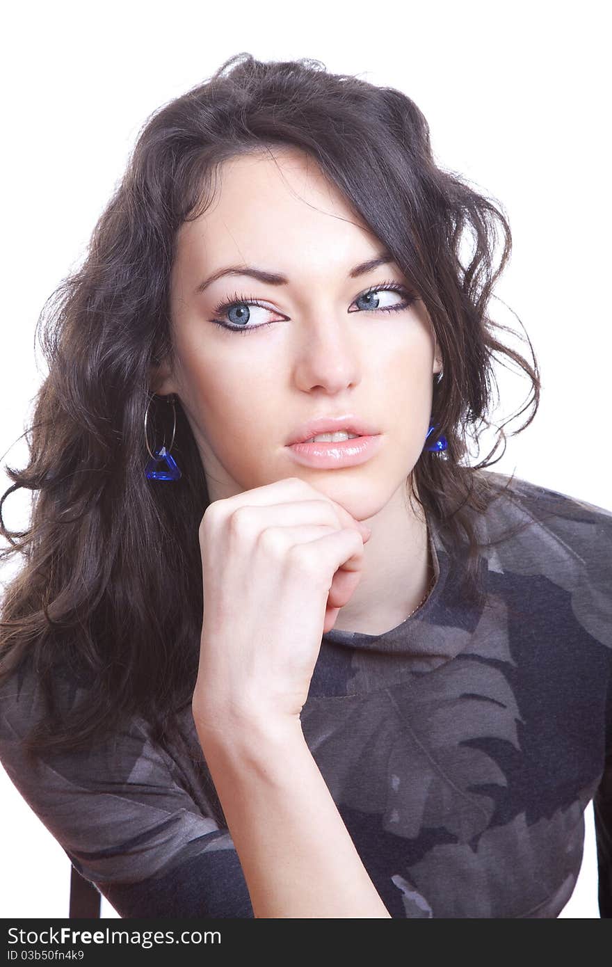 Black hair young caucasian woman portrait, studio shot, isolated. Black hair young caucasian woman portrait, studio shot, isolated