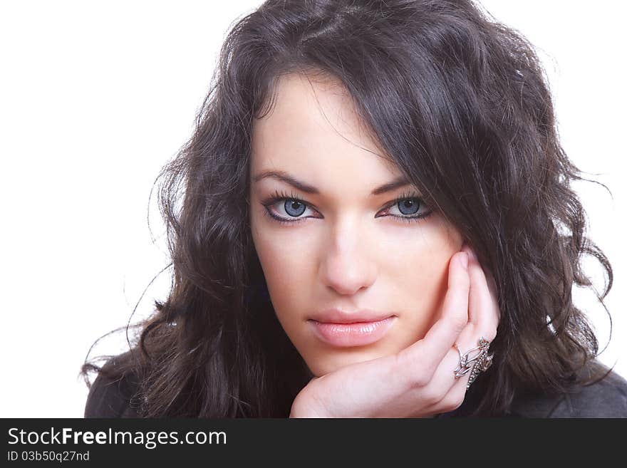 Black hair young caucasian woman portrait, studio shot, isolated. Black hair young caucasian woman portrait, studio shot, isolated