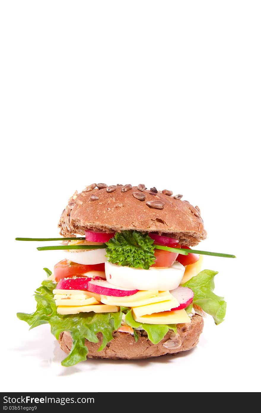 A rich healthy brown sandwich isolated over white background