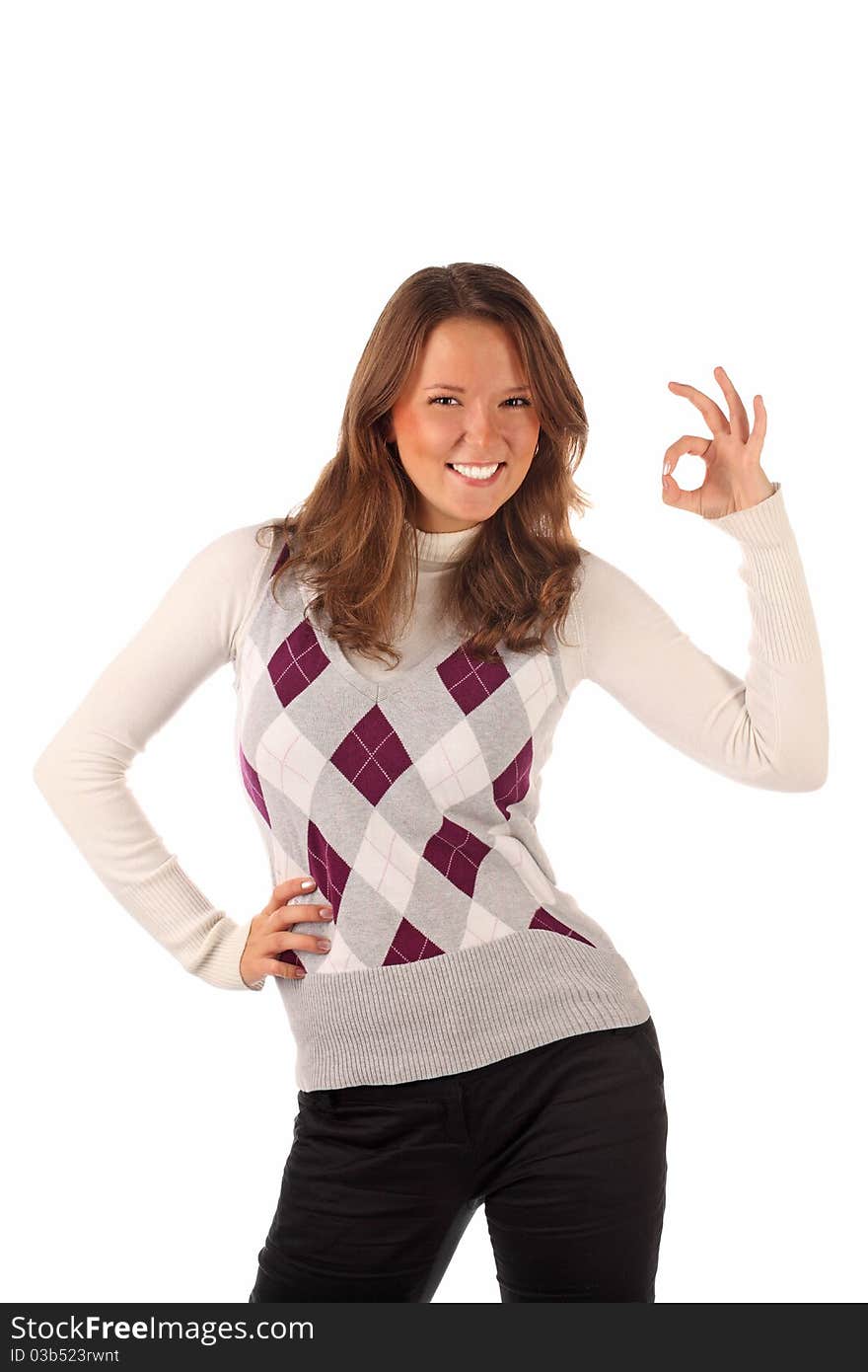 Standing female indicating OK sign