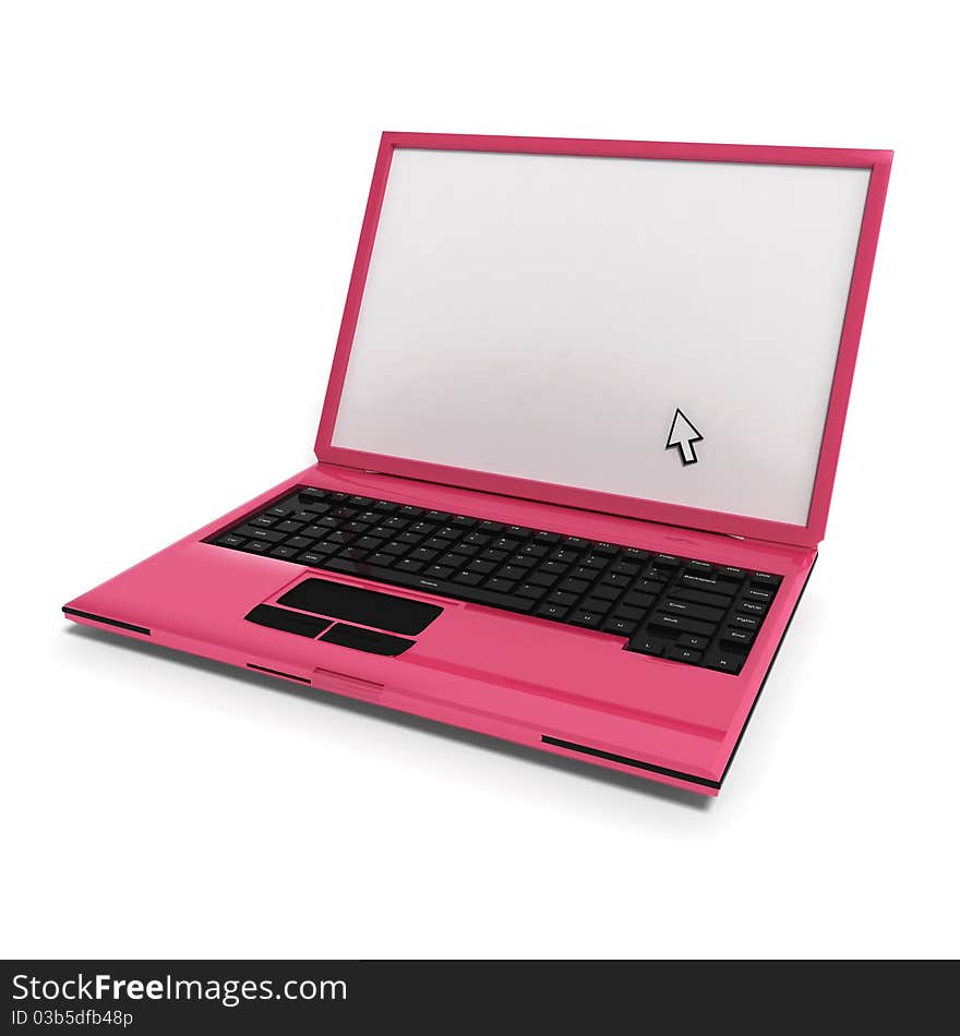 Pink laptop isolated on white background