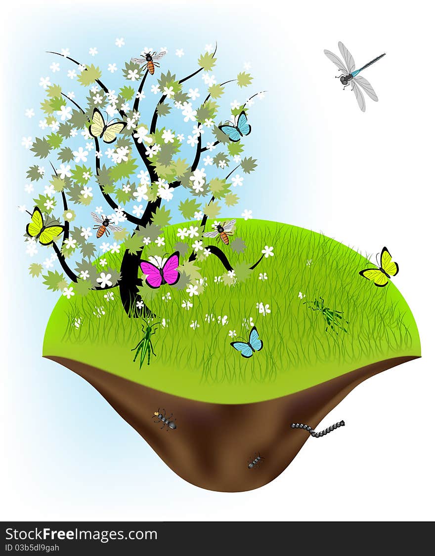 Spring illustration - tree and landscape. Spring illustration - tree and landscape