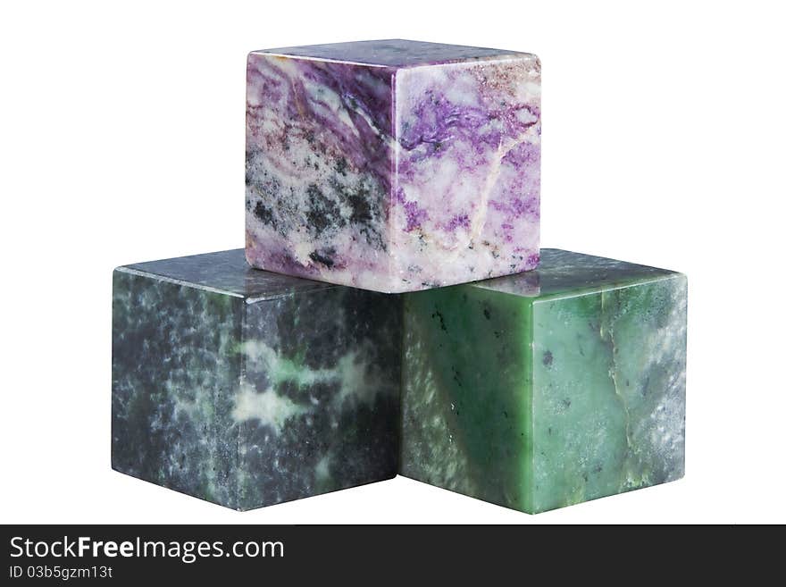 Cubes of different minerals, rocks isolated on a white background. Cubes of different minerals, rocks isolated on a white background