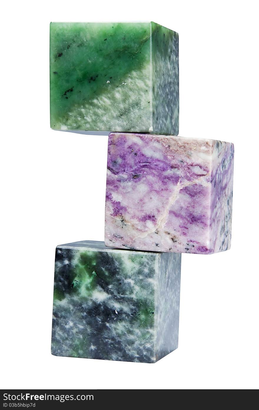 Cubes of different minerals, rocks isolated on a white background. Cubes of different minerals, rocks isolated on a white background